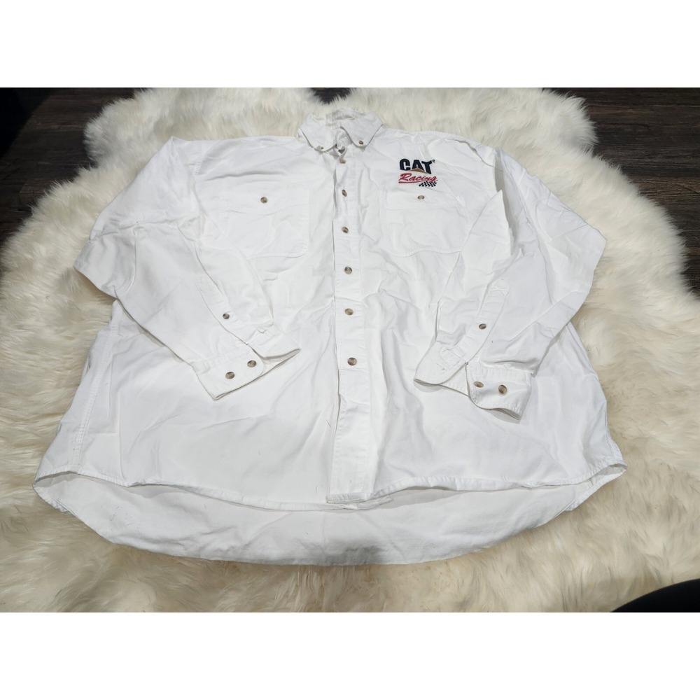 Racing Champion Cat Racing Mens White Button Up Size XL